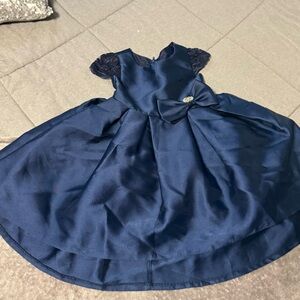 Rare Editions Blue Fit and Flare Dress with Flutter Sleeves